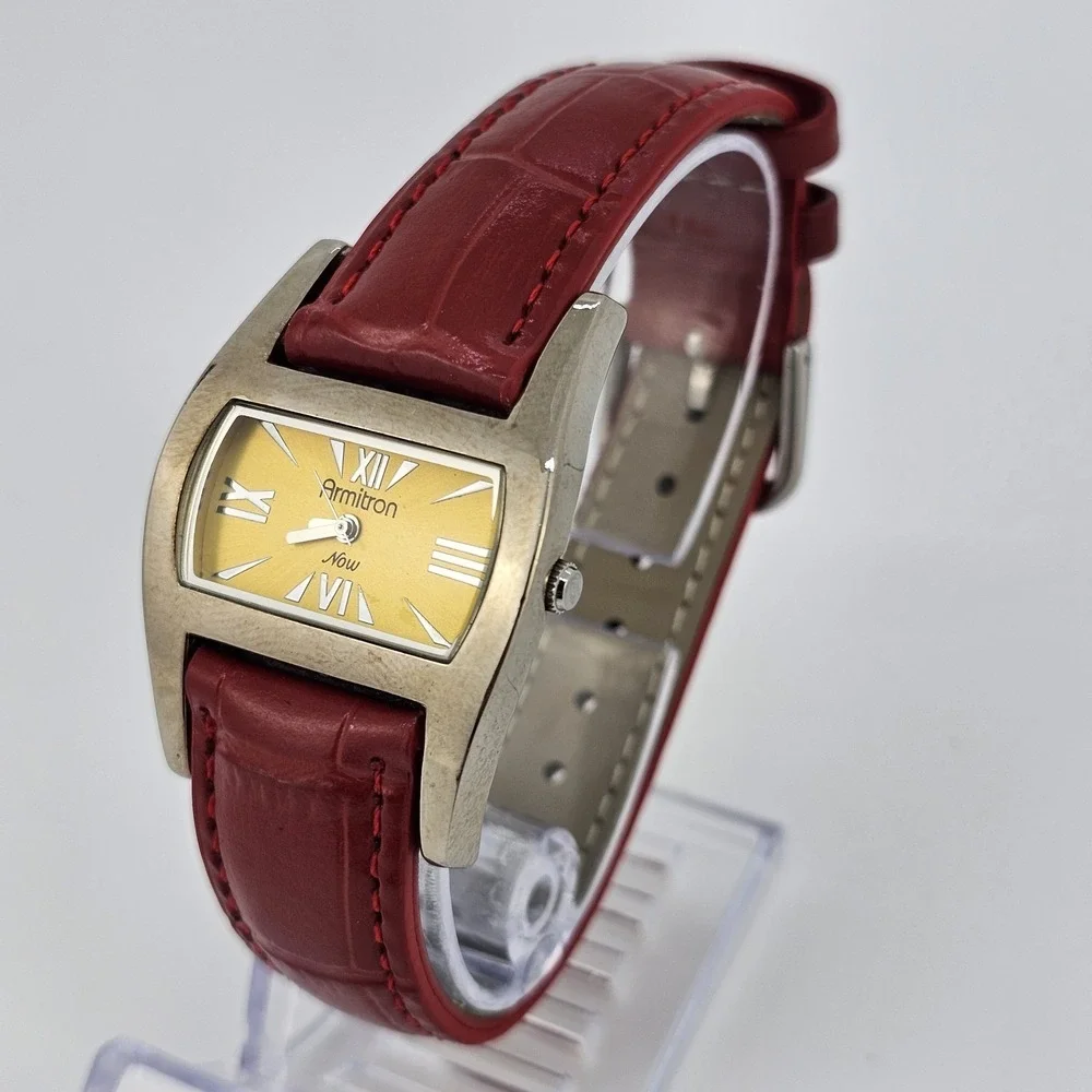 Armitron Analog Women's Watch 30MM Yellow Dial NEW Red Leather Bands NEW Battery